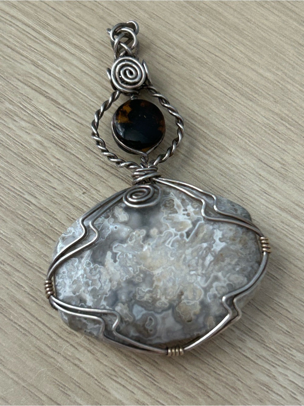 Handcrafted Agate and amber Pendant